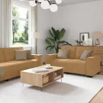 Set de canapele cu perne, 3 piese, maro, catifea GartenMobel Dekor