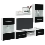 Unități TV de 5 piese cu iluminare LED lemn prelucrat negru mat GartenMobel Dekor