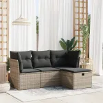 Set canapea de grădină cu perne, 4 piese, gri, poliratan GartenMobel Dekor
