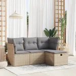 Set canapele de grădină, 4 piese, cu perne, bej, poliratan GartenMobel Dekor