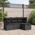 Set mobilier de grădină cu perne, 4 piese, negru, poliratan GartenMobel Dekor