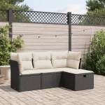 Set mobilier de grădină cu perne, 4 piese, negru, poliratan GartenMobel Dekor