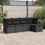 Set mobilier de grădină cu perne, 5 piese, negru, poliratan GartenMobel Dekor