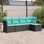 Set mobilier de grădină cu perne, 5 piese, negru, poliratan GartenMobel Dekor