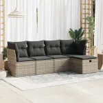 Set canapea de grădină cu perne, 5 piese, gri, poliratan GartenMobel Dekor