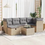 Set canapele de grădină, 7 piese, cu perne, bej, poliratan GartenMobel Dekor