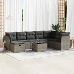Set canapele de grădină, 9 piese, cu perne, gri, poliratan GartenMobel Dekor