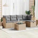Set canapele de grădină cu perne, 6 piese, bej, poliratan GartenMobel Dekor