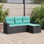 Set mobilier de grădină cu perne, 4 piese, negru, poliratan GartenMobel Dekor