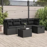Set mobilier de grădină cu perne, 6 piese, negru, poliratan GartenMobel Dekor