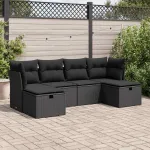 Set mobilier de grădină cu perne, 6 piese, negru, poliratan GartenMobel Dekor