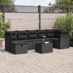 Set mobilier de grădină cu perne, 8 piese, negru, poliratan GartenMobel Dekor