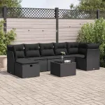 Set mobilier de grădină cu perne, 8 piese, negru, poliratan GartenMobel Dekor