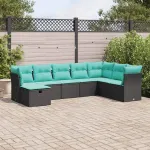 Set mobilier de grădină cu perne, 8 piese, negru, poliratan GartenMobel Dekor