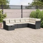 Set mobilier de grădină cu perne, 8 piese, negru, poliratan GartenMobel Dekor