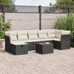 Set mobilier de grădină cu perne, 8 piese, negru, poliratan GartenMobel Dekor