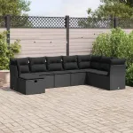 Set mobilier de grădină cu perne, 8 piese, negru, poliratan GartenMobel Dekor