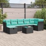 Set mobilier de grădină cu perne, 8 piese, negru, poliratan GartenMobel Dekor