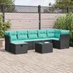 Set mobilier de grădină cu perne, 8 piese, negru, poliratan GartenMobel Dekor