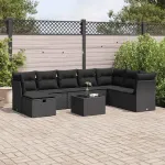 Set mobilier de grădină cu perne, 9 piese, negru, poliratan GartenMobel Dekor