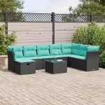 Set mobilier de grădină cu perne, 9 piese, negru, poliratan GartenMobel Dekor