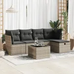 Set mobilier grădină cu perne, 6 piese, gri, poliratan GartenMobel Dekor