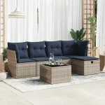 Set mobilier grădină cu perne, 6 piese, gri, poliratan GartenMobel Dekor