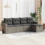 Set canapea de grădină cu perne, 5 piese, gri, poliratan GartenMobel Dekor