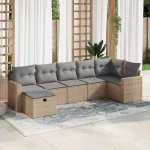 Set canapele de grădină, 7 piese, cu perne, bej, poliratan GartenMobel Dekor