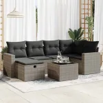 Set canapele de grădină, 7 piese, cu perne, gri, poliratan GartenMobel Dekor