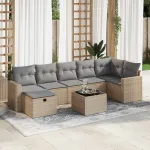 Set canapele de grădină, 8 piese, cu perne, bej, poliratan GartenMobel Dekor
