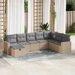 Set canapele de grădină, 8 piese, cu perne, bej, poliratan GartenMobel Dekor