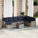 Set canapele de grădină, 9 piese, cu perne, gri, poliratan GartenMobel Dekor