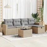 Set canapele de grădină cu perne, 6 piese, bej, poliratan GartenMobel Dekor