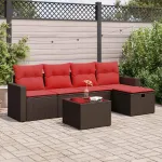 Set canapele de grădină cu perne, 6 piese, maro, poliratan GartenMobel Dekor