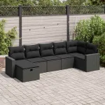 Set canapele de grădină cu perne, 7 piese, negru, poliratan GartenMobel Dekor