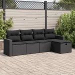 Set mobilier de grădină cu perne, 5 piese, negru, poliratan GartenMobel Dekor