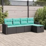 Set mobilier de grădină cu perne, 5 piese, negru, poliratan GartenMobel Dekor