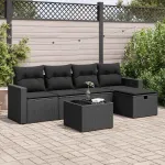 Set mobilier de grădină cu perne, 6 piese, negru, poliratan GartenMobel Dekor