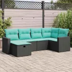 Set mobilier de grădină cu perne, 6 piese, negru, poliratan GartenMobel Dekor