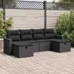 Set mobilier de grădină cu perne, 6 piese, negru, poliratan GartenMobel Dekor