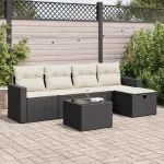 Set mobilier de grădină cu perne, 6 piese, negru, poliratan GartenMobel Dekor
