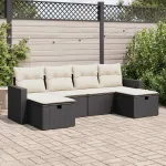 Set mobilier de grădină cu perne, 6 piese, negru, poliratan GartenMobel Dekor