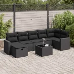 Set mobilier de grădină cu perne, 8 piese, negru, poliratan GartenMobel Dekor