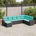 Set mobilier de grădină cu perne, 8 piese, negru, poliratan GartenMobel Dekor
