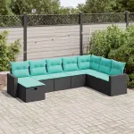 Set mobilier de grădină cu perne, 8 piese, negru, poliratan GartenMobel Dekor