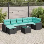Set mobilier de grădină cu perne, 8 piese, negru, poliratan GartenMobel Dekor