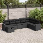 Set mobilier de grădină cu perne, 8 piese, negru, poliratan GartenMobel Dekor