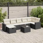 Set mobilier de grădină cu perne, 8 piese, negru, poliratan GartenMobel Dekor