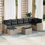 Set mobilier de grădină cu perne, 8 piese gri deschis poliratan GartenMobel Dekor